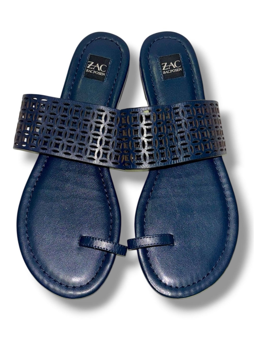 ZAC Zac Posen Navy Laser-Cut Slide Sandals